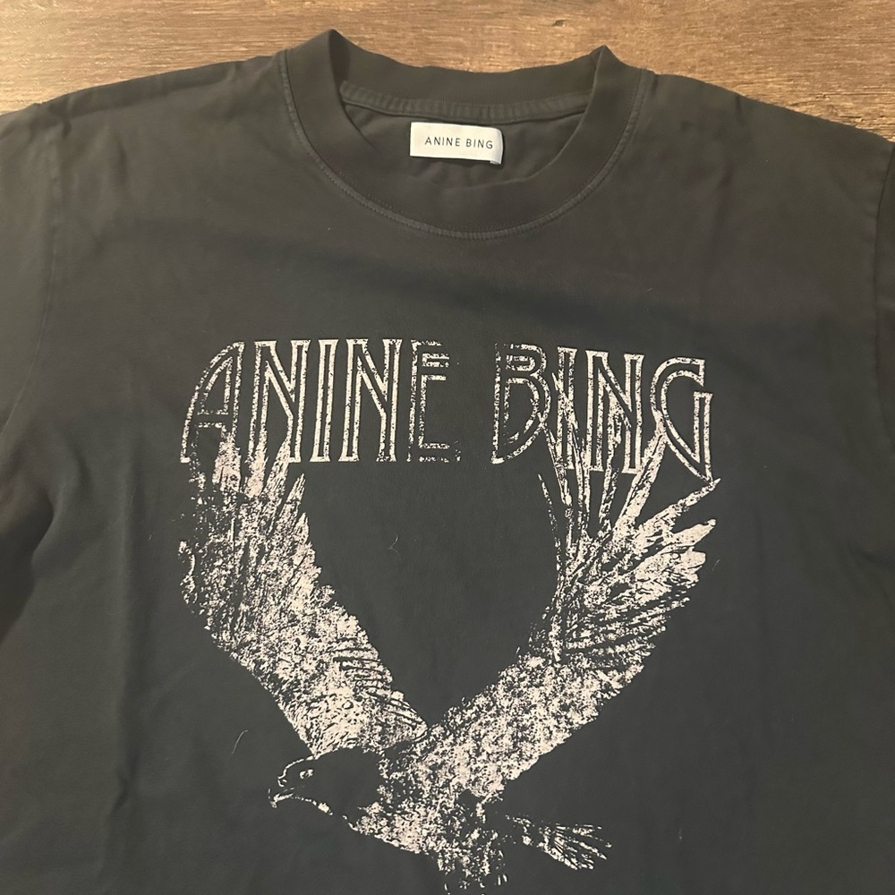 Anine Bing Black Tee with White Bird Graphic